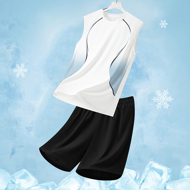 Men's Reversible Plus Size Fitness Pants Summer Two-Piece Sports Set Quick-Dry Ice Silk Casual Windproof Washed Printed for - Image 3