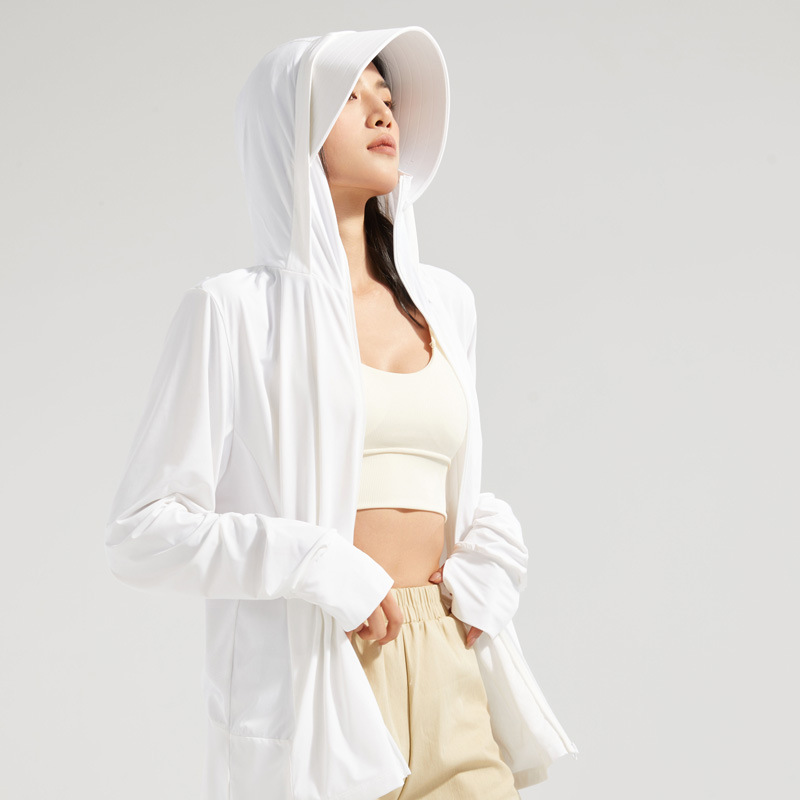 Women's Casual Summer Cycling Jacket Detachable Large Brim Original Yarn Ice Silk Cool UV Protection Stand Long Sleeve Sun - Image 6