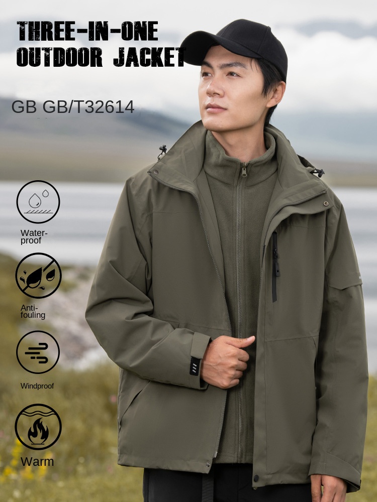 Men's Women's GB/T 32614 New Outdoor Three-in-One Full Heat Seal Windproof Waterproof Jacket Silk Fleece Casual Winter XL Size - Image 3