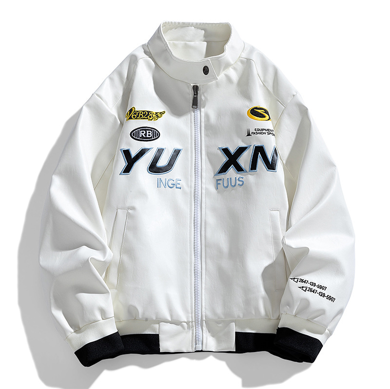 Autumn Winter Trendy American Street Style Leather Motorcycle Jacket Men Women Retro Letters Print Casual Long Collar Zipper New - Image 4