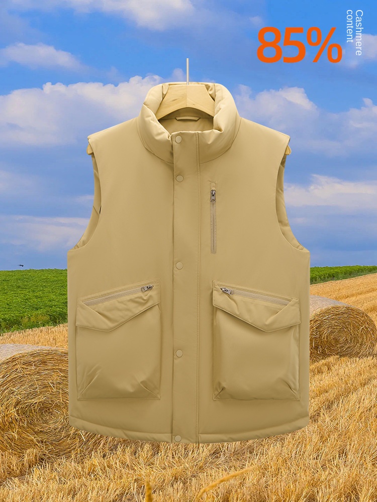 Custom Logo Autumn Winter White Duck Padded Vest Casual Waterproof Corduroy Waistcoat with Zipper Closure Warm Overall Print - Image 6