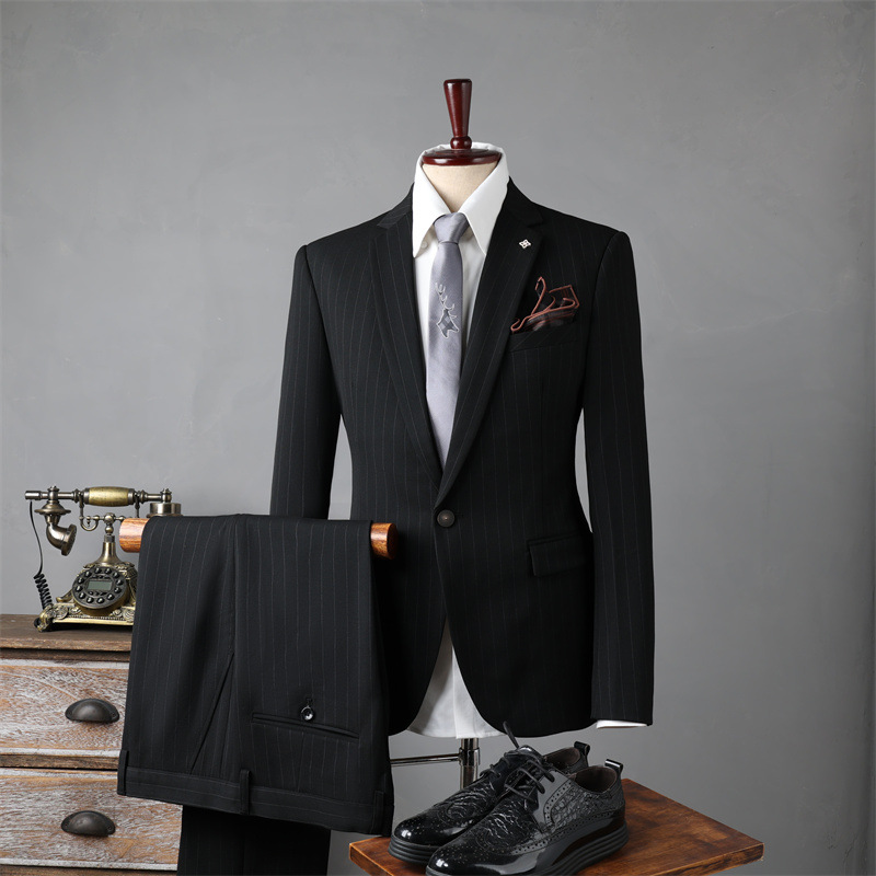 Men's British Style Two-Piece Slim Fit Groom Suit Zipper Fly Pants Single Breasted Wedding Casual Business Dress Set Office Wear - Image 3