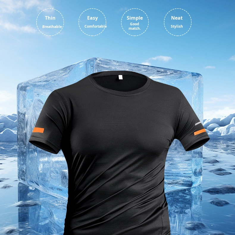 2025 Men's Large Size Ice Top T-Shirt Casual Versatile Quick-Drying Elastic Ice Mesh Sports Running Knitted Digital Animated Set - Image 6