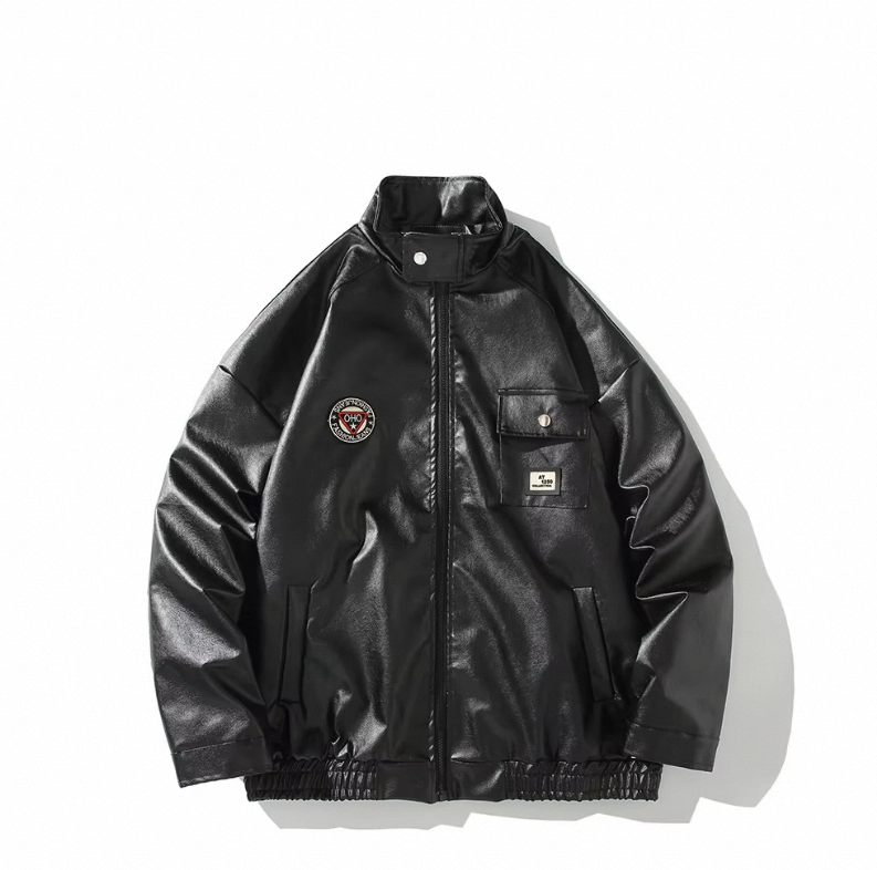 Wholesale New Products Men's Retro Embroidery Logo Leather Bomber Jacket Casual Leather Bomber Baseball Jacket for Men - Image 5