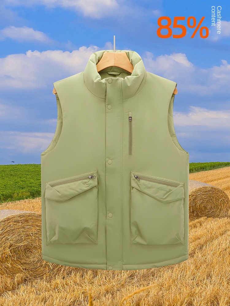 Custom Logo Autumn Winter White Duck Padded Vest Casual Waterproof Corduroy Waistcoat with Zipper Closure Warm Overall Print - Image 3