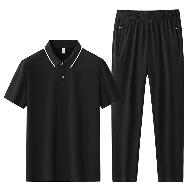 Men's Summer Casual Sports Suit Pure Cotton for POLO Shirt Short-Sleeved T-Shirt Fashionable Solid Plus Size for Middle-Aged Eld - Image 2