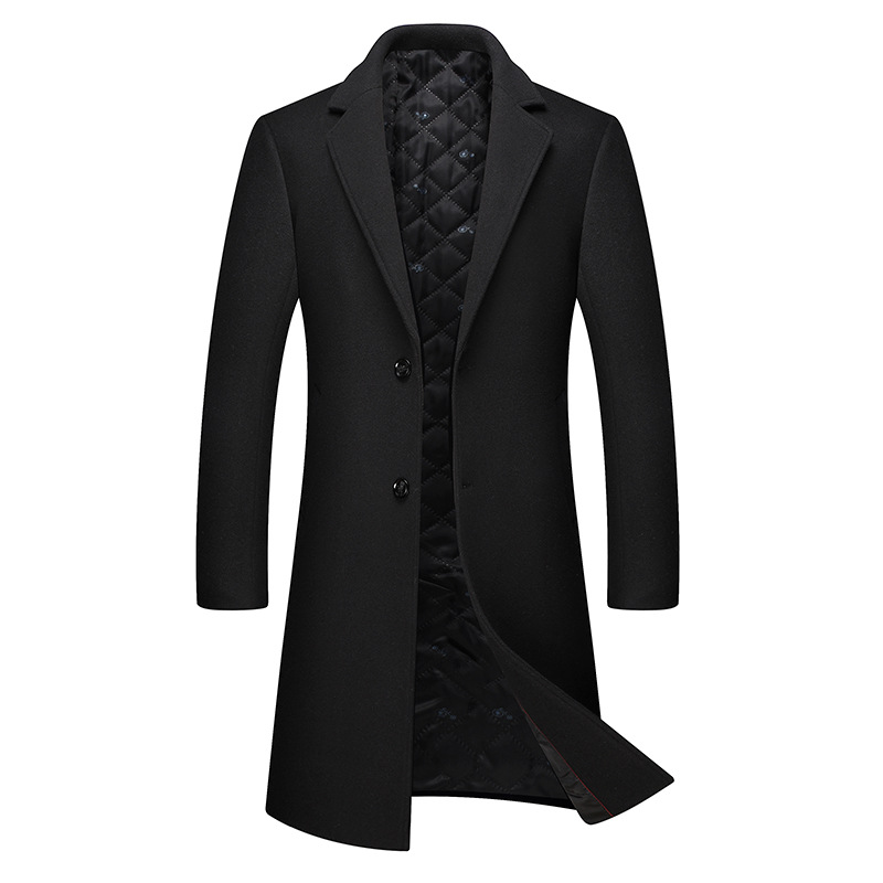 2023 Men's Winter Trench Style Blazer Mid-Length Woolen Coat Slim Fit Cotton Cashmere Plus Size Long Outerwear Woven Weaving - Image 5