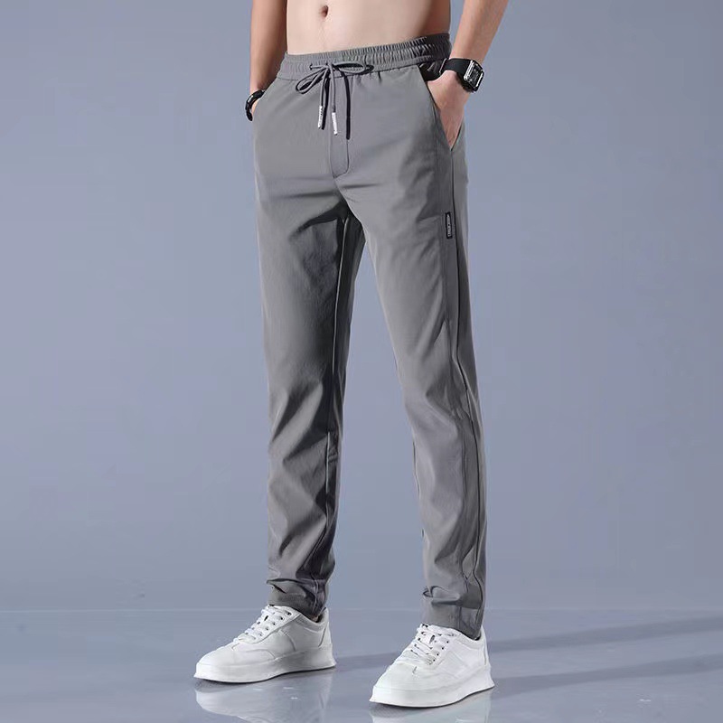 2024 Summer New Arrival Men's Slim Fit Ice Silk Casual Pants Loose Mid Waist Flat Front Drawstring Plus Size Streetwear Trousers - Image 4