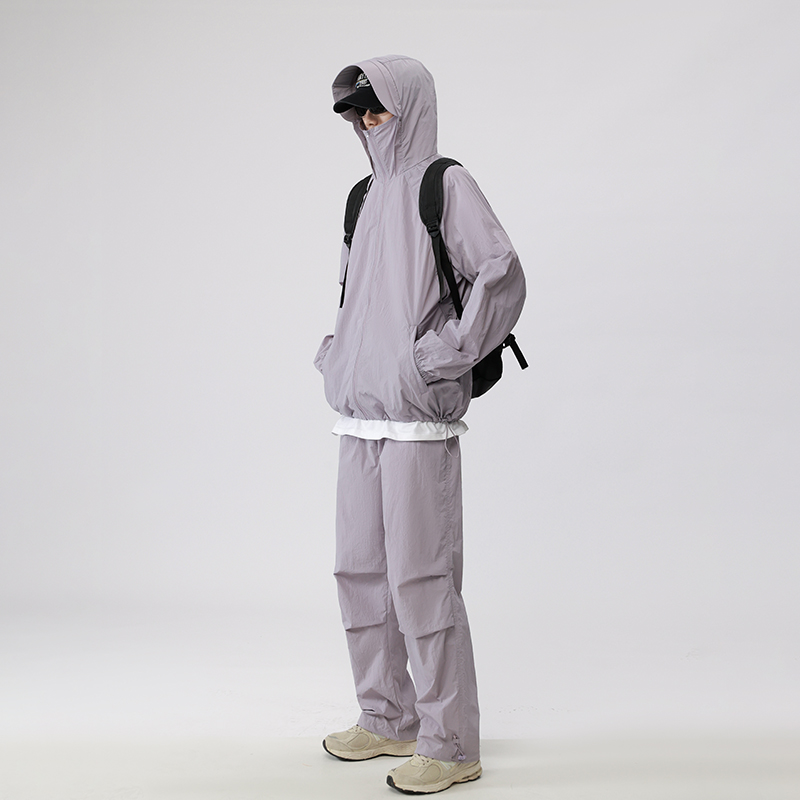 Summer New XL Hong Kong Style Anti-UV Cycling Sports Zipper Fly Windbreaker Suit Casual Ice Silk for Men Women Outerwear Sets - Image 6