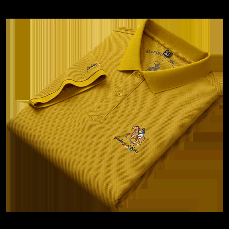 Men's XL Cotton Short-Sleeved for Polo Shirt Breathable Woven Twill Fabric Solid Embroidered Button-Painted Printed - Image 5