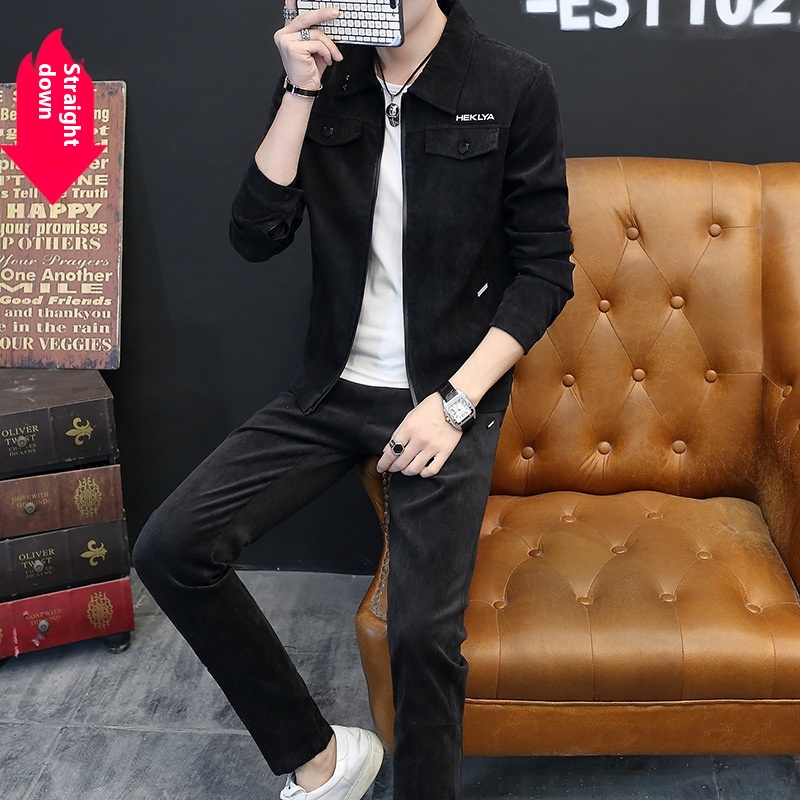 Men's Casual Fall and Winter Outwear Set-New Arrival Two-Piece Woven Corduroy Pants Lapel Suit Fashion Hoodies & Sweatshirt - Image 3