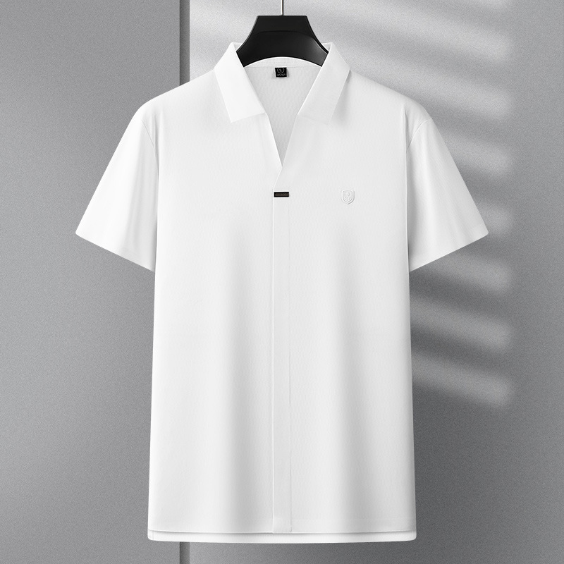 Men's 2024 Summer New Ice Silk Striped Polo Shirt 100% Cotton Anti-Pilling Turn-Down Collar Knitted Casual Top Loose Fit - Image 6