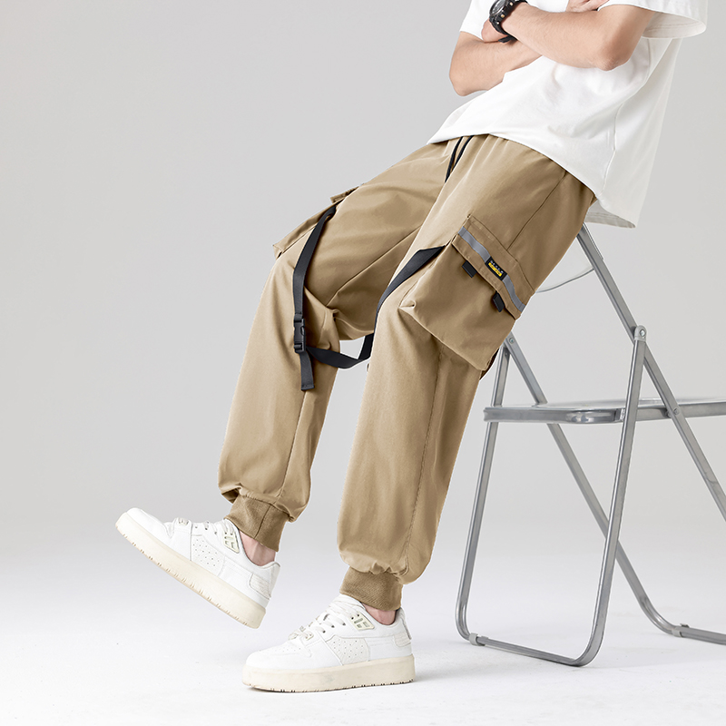 Men's Mid Waist Casual Cargo Pants Summer Trendy Versatile Thin Multi-Pockets with Straight Flat Button Worsted Plain Dyed - Image 6