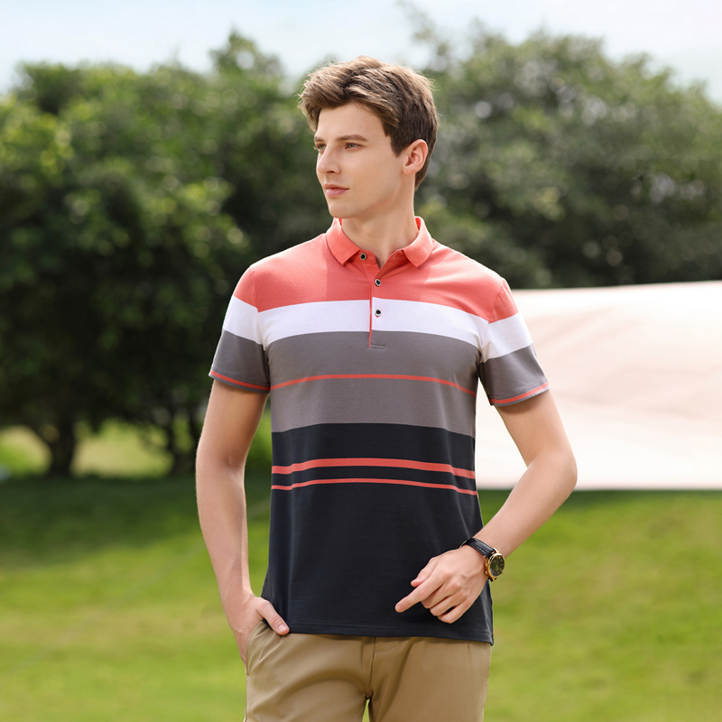 Short Sleeve Anti-Wrinkle T-Shirt with Horizontal Striped Solid Knitted Fabric Blank Embroidered Design - Image 5