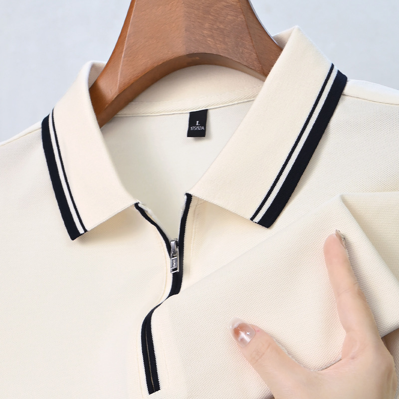 Hot-Selling Men's Ice Silk for Polo Shirt XL Plus Size Striped Knitted T-Shirt Breathable Collar Embroidery Light-Colored Print - Image 2