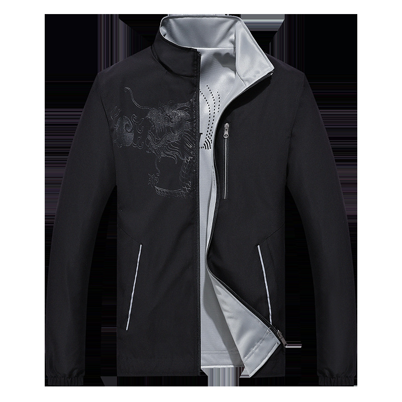 Men's Double-Sided Jacket Stand-Up Collar New Trendy Cross-Border Design Zip Spring Autumn Casual Sports Windbreaker Winter - Image 4