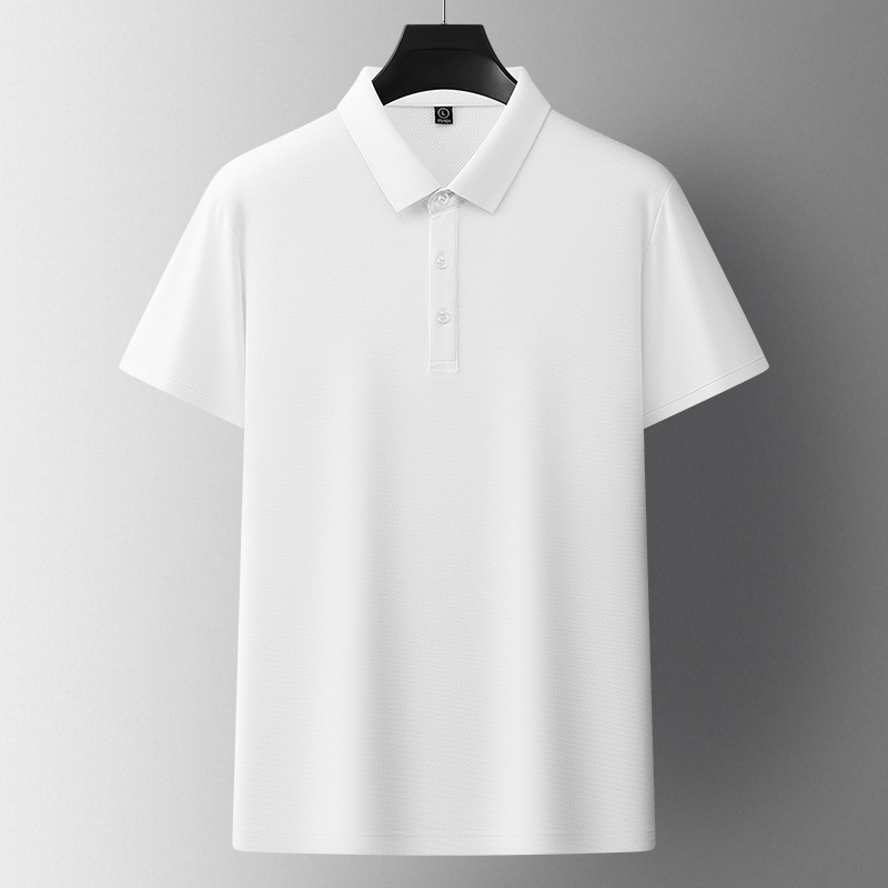 Men's Breathable Knitted Woven Fabric for Polo Shirt ODM Short Design with Solid Pattern Embroidery Button Painted Print - Image 6