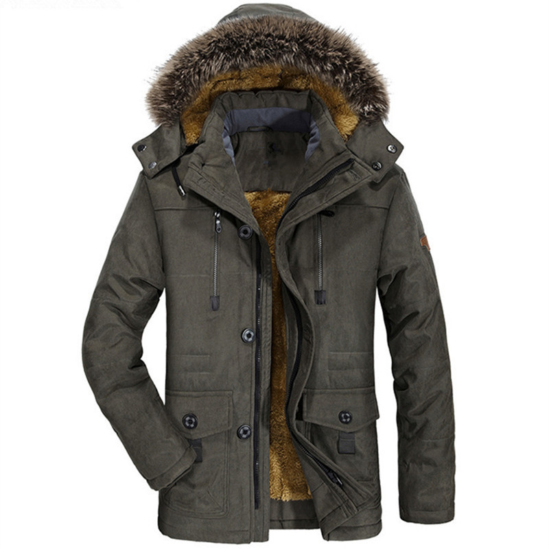 Men's Large Size Casual Winter Jacket Thicken Warm Coat with Plus Features Canvas Fabric for Outdoor Activities - Image 2