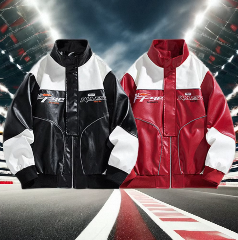 Custom Retro Classic Leather Racing Jacket for Men Men's Bikers OEM Logo Patch Classic Retro Design PU Leather Jacket - Image 2