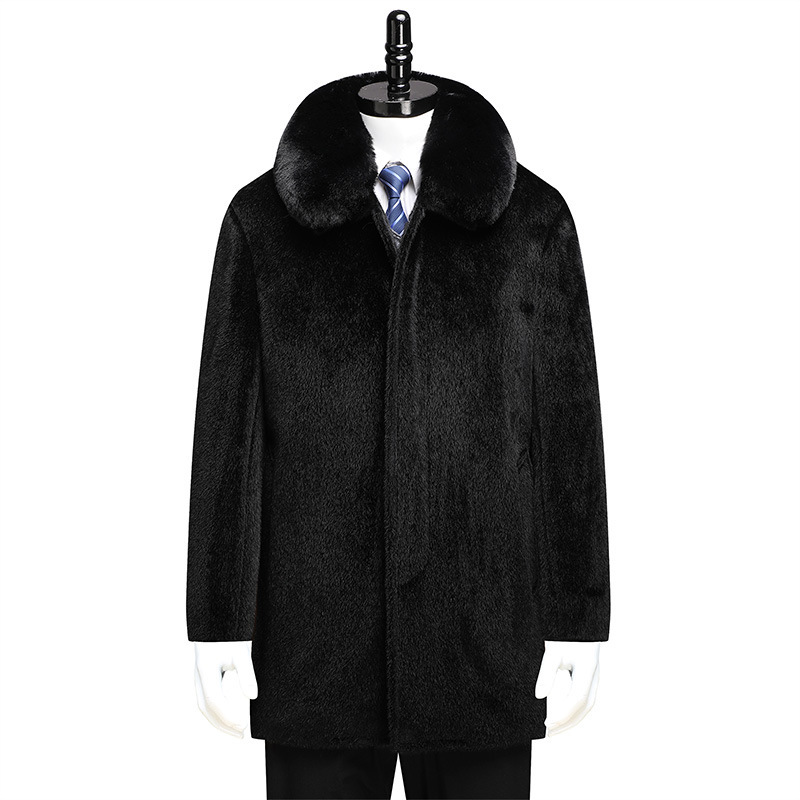 Long Winter Trench Coat for Men Woolen Stand Mink Fur Collar Elegant Blazers for Middle-Aged Elderly Fathers for Foreign Trade - Image 6
