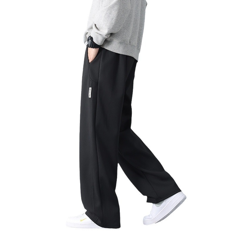 Men's Casual Sports Pants Autumn Loose Straight-Leg Wide-Leg Plus Size Mid Waist Embroidery Knitting Flat Front American Style - Image 5