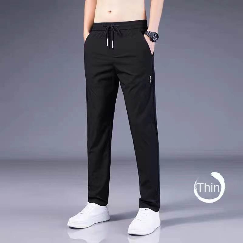 2024 Summer New Arrival Men's Slim Fit Ice Silk Casual Pants Loose Mid Waist Flat Front Drawstring Plus Size Streetwear Trousers - Image 3