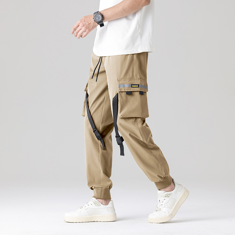 Men's Mid Waist Casual Cargo Pants Summer Trendy Versatile Thin Multi-Pockets with Straight Flat Button Worsted Plain Dyed - Image 4