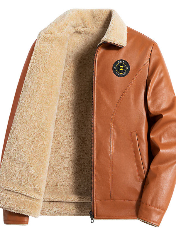 Men's Winter Wool Varsity Jacket Leather Sleeves Stand Collar Zipper Closure High Street Puffer Style Canvas Fabric Dyed Garment - Image 2