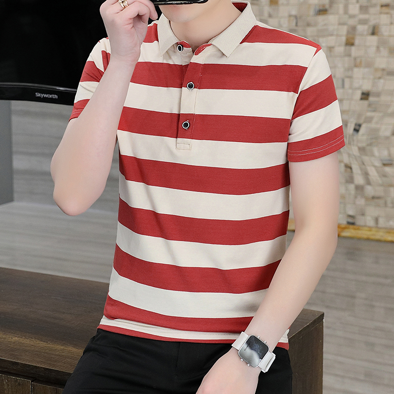 Men's Quick-Drying Cotton for Polo Shirt Striped Casual Bee Business Design XL Half-Sleeved Short-Sleeved Options Knitted Fabric - Image 3