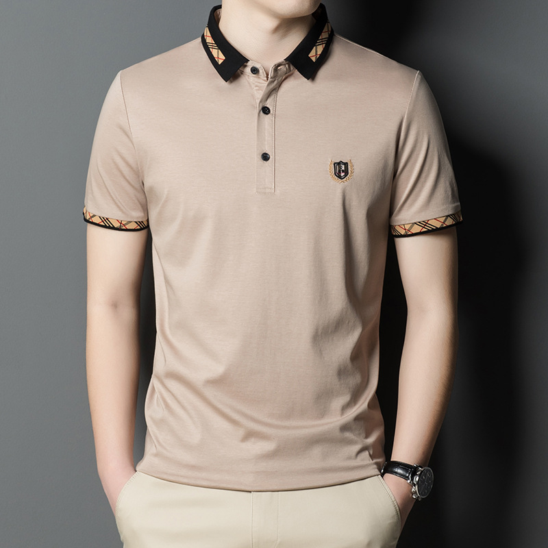 Men's 2025 Summer Ice Silk for Polo T-Shirt Comfortable High Cotton Blend Breathable Short-Sleeved Youth T-Shirt Solid Versatile - Image 3