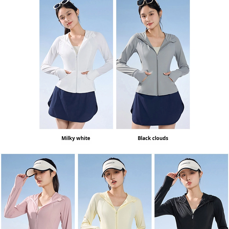 High Quality Summer UV Protection UPF 50 Women's Quick-Dry Ice Silk Jacket Breathable Nylon Spandex Coat Sun Rash Guard - Image 3