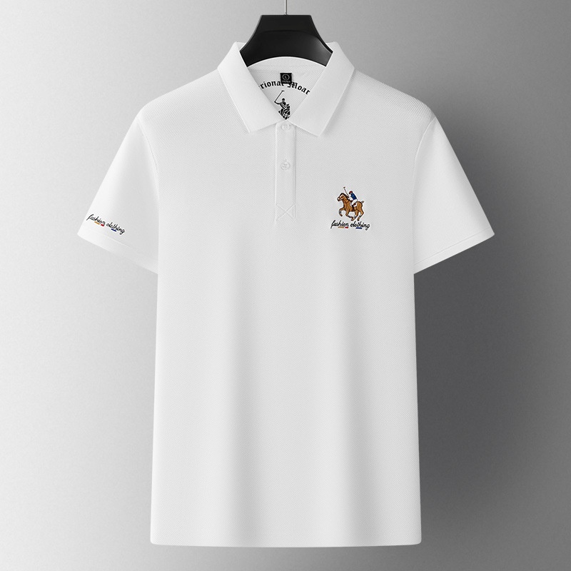 Men's XL Cotton Short-Sleeved for Polo Shirt Breathable Woven Twill Fabric Solid Embroidered Button-Painted Printed - Image 6