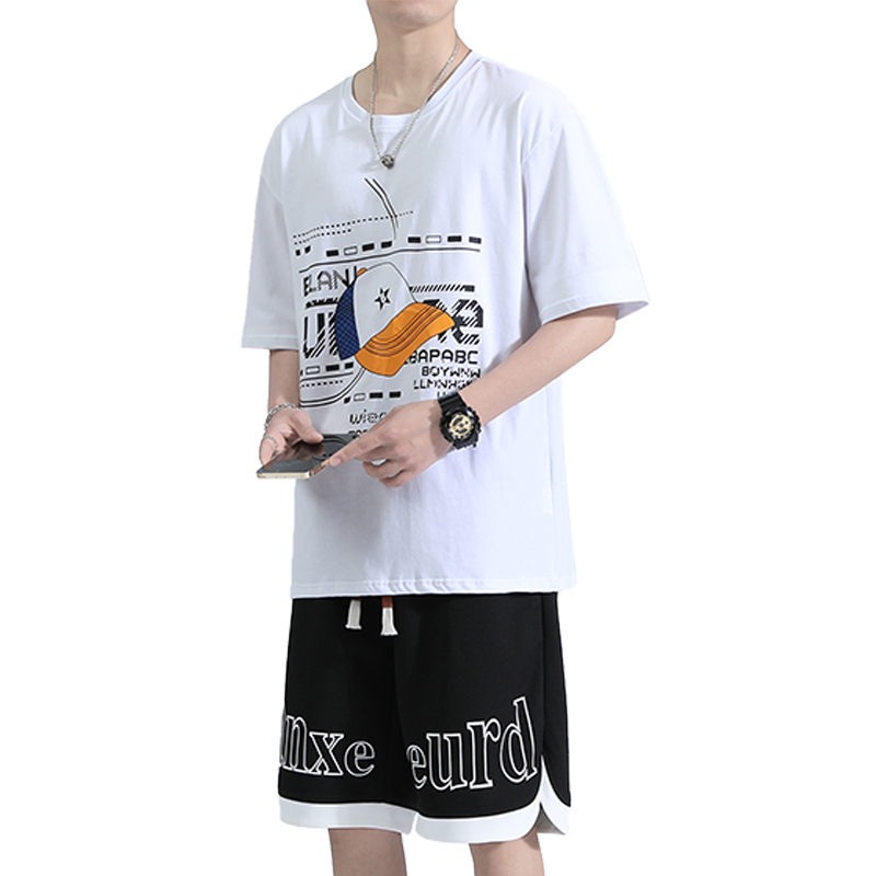 2025 Summer Trendy Casual Sports Suit for Teenagers 100% Pure Cotton Half Sleeve T-shirt Fashionable Jersey 260 Grams New Style - Image 5