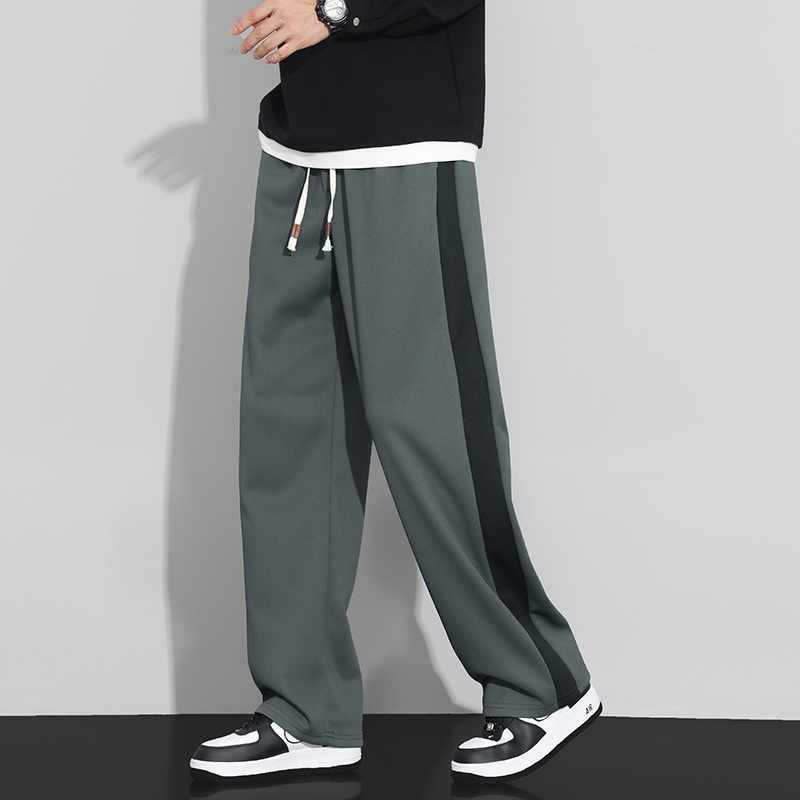 Men's Casual Sports Pants Autumn Loose Straight-Leg Wide-Leg Plus Size Mid Waist Embroidery Knitting Flat Front American Style - Image 6