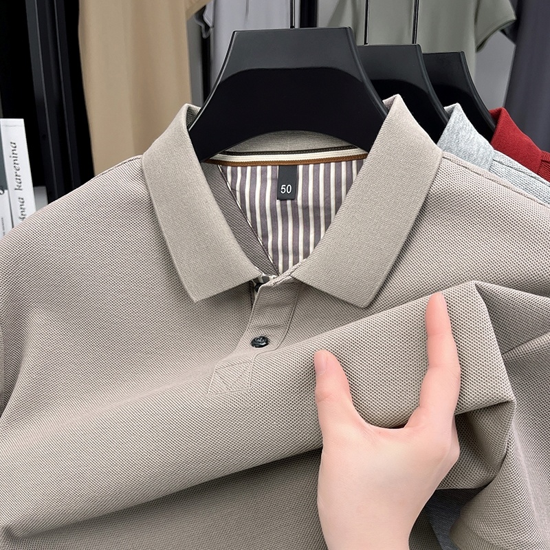 100% Knitted Cotton Men's for Polo Shirt Summer Casual Solid Short-Sleeved Lapel Anti-Pilling Feature Dark Technique Pure Color - Image 3