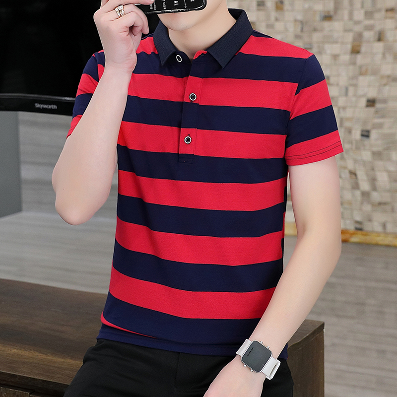 Men's Quick-Drying Cotton for Polo Shirt Striped Casual Bee Business Design XL Half-Sleeved Short-Sleeved Options Knitted Fabric - Image 2