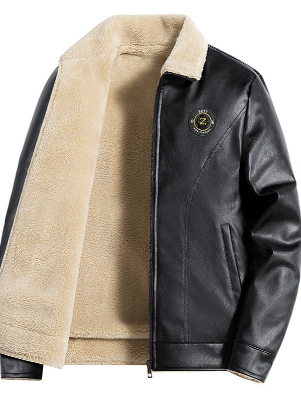 Men's Winter Wool Varsity Jacket Leather Sleeves Stand Collar Zipper Closure High Street Puffer Style Canvas Fabric Dyed Garment - Image 5