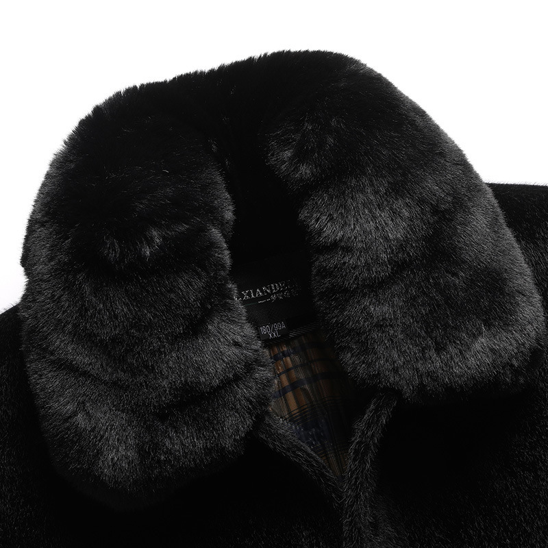 Long Winter Trench Coat for Men Woolen Stand Mink Fur Collar Elegant Blazers for Middle-Aged Elderly Fathers for Foreign Trade - Image 3