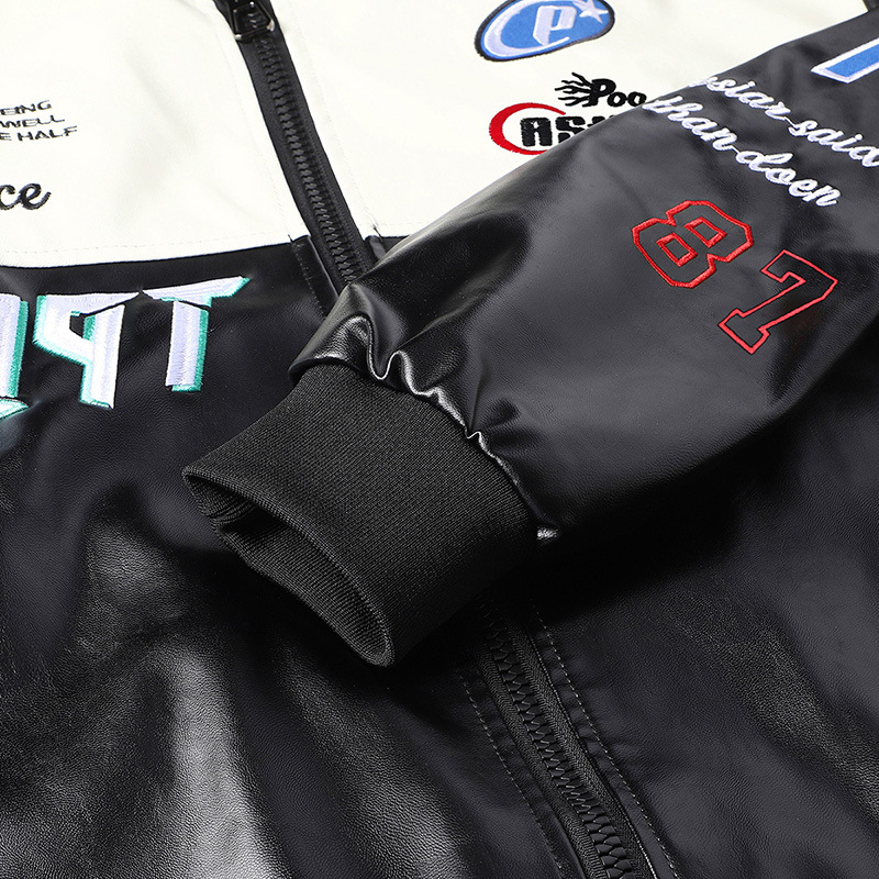 Men's New Cross-Border PU Leather Bomber Jacket Zipper Closure Bike Clothing with Long Stitching PY5678P80 - Image 4