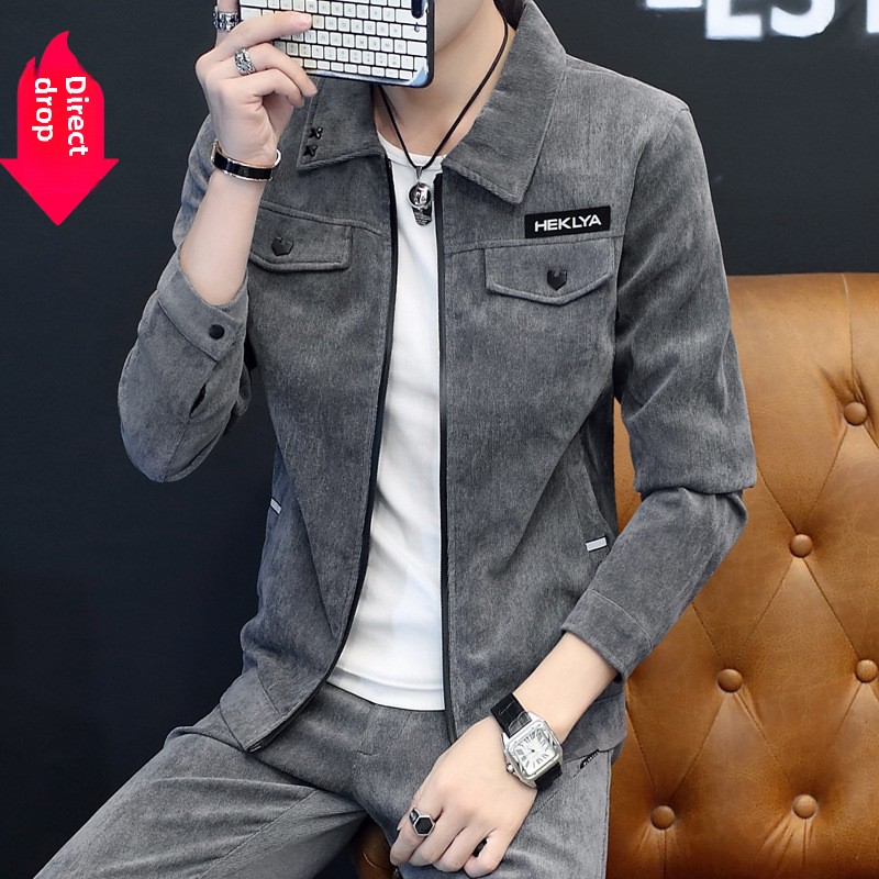 Men's Casual Fall and Winter Outwear Set-New Arrival Two-Piece Woven Corduroy Pants Lapel Suit Fashion Hoodies & Sweatshirt - Image 5