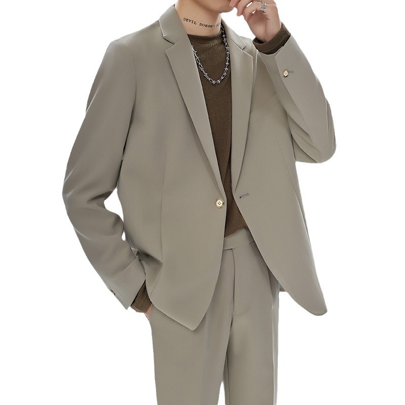 Casual Two-Piece Korean-Style Single Breasted Jacket for Men High-Style Drop Sense Loose Fit Slight Mature Look - Image 5