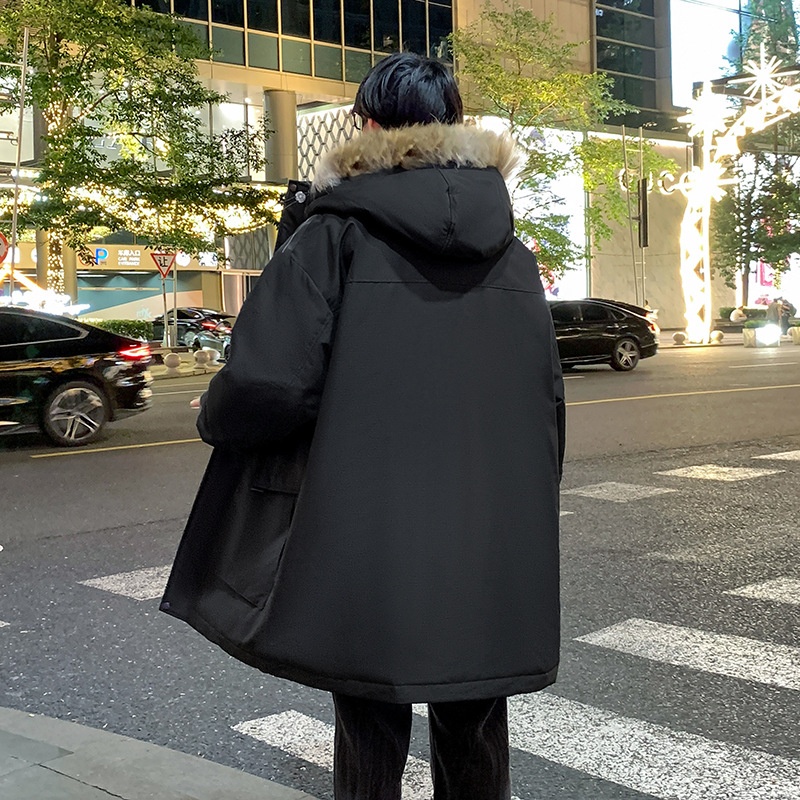 2024 Winter Workwear Jacket for Couples Medium Length Stand Collar Snake Skin Hood Thick Velvet New National Standard Long - Image 4