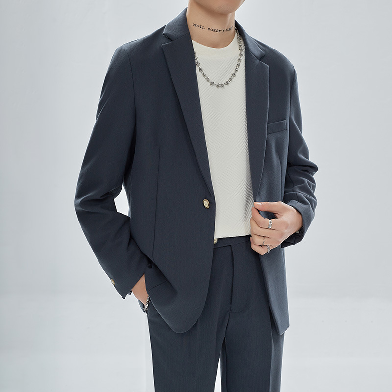 Casual Two-Piece Korean-Style Single Breasted Jacket for Men High-Style Drop Sense Loose Fit Slight Mature Look - Image 4