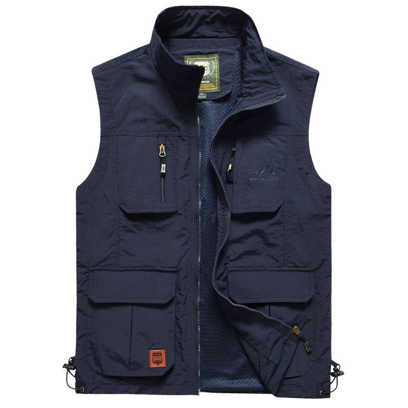 Men's Custom Canvas Waistcoat Vest Zipper Closure V-Neck Casual Fishing Hiking Journalist Hunting Camera Man Autumn Accessory - Image 3