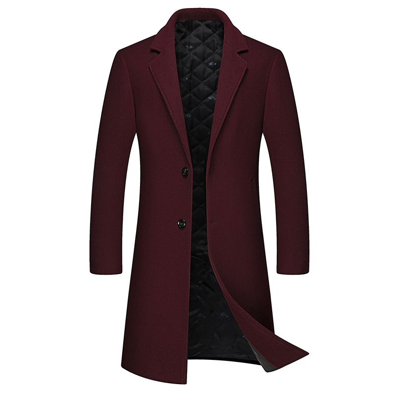 2023 Men's Winter Trench Style Blazer Mid-Length Woolen Coat Slim Fit Cotton Cashmere Plus Size Long Outerwear Woven Weaving - Image 4