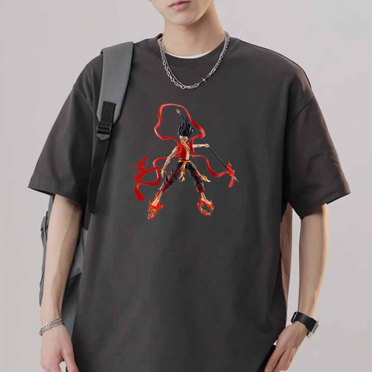 Trendy Brand's High Weight 100% Cotton Hemp Short Sleeve Loose Fashion T-shirt for Men Women Hip Hop Personalized Printed Design - Image 4