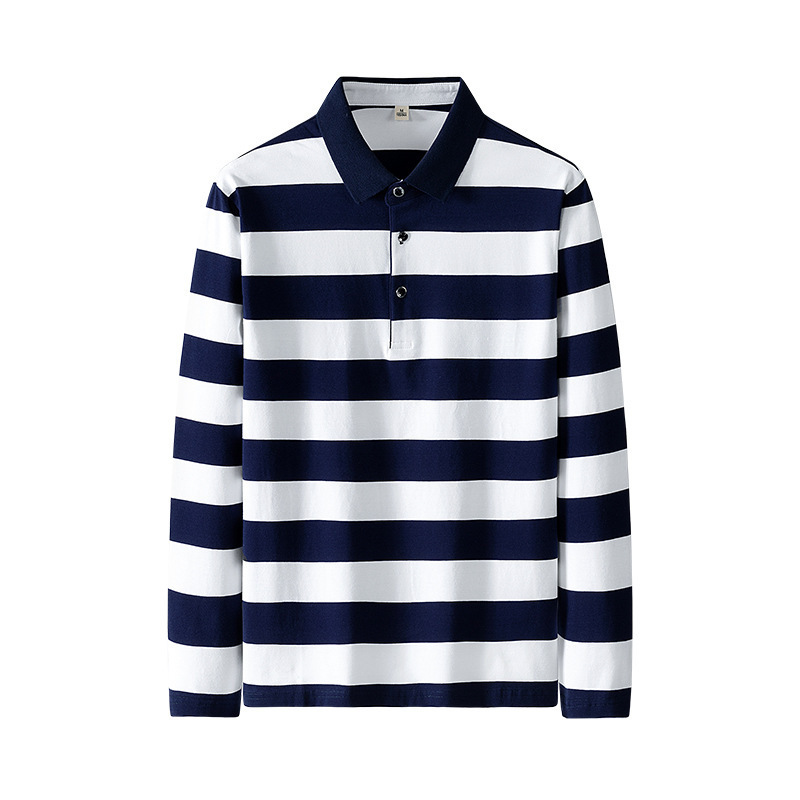 Autumn 2024 Men's Loose Fit Short Polo Shirt 100% Cotton Breathable Striped Lapel Embroidered Golf All-Match Top Solid Print - Image 3