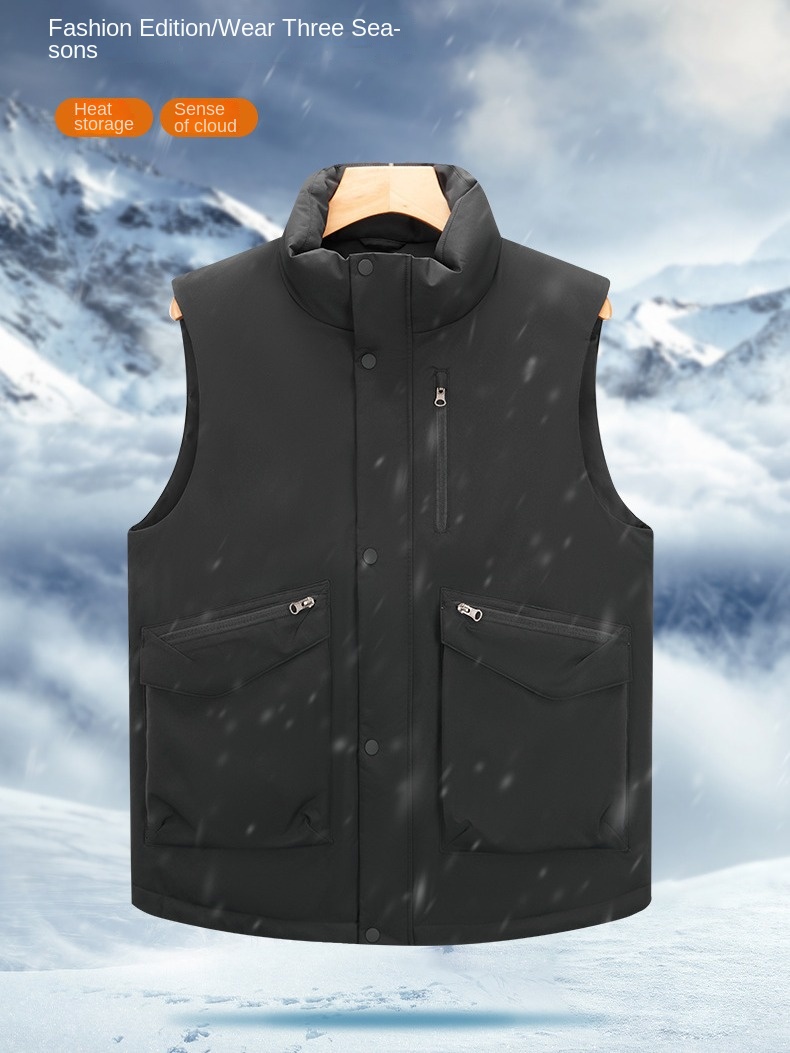 Custom Logo Autumn Winter White Duck Padded Vest Casual Waterproof Corduroy Waistcoat with Zipper Closure Warm Overall Print - Image 2