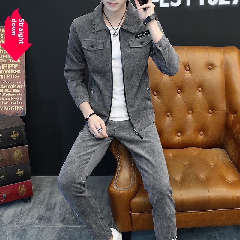 Men's Casual Fall and Winter Outwear Set-New Arrival Two-Piece Woven Corduroy Pants Lapel Suit Fashion Hoodies & Sweatshirt - Image 2