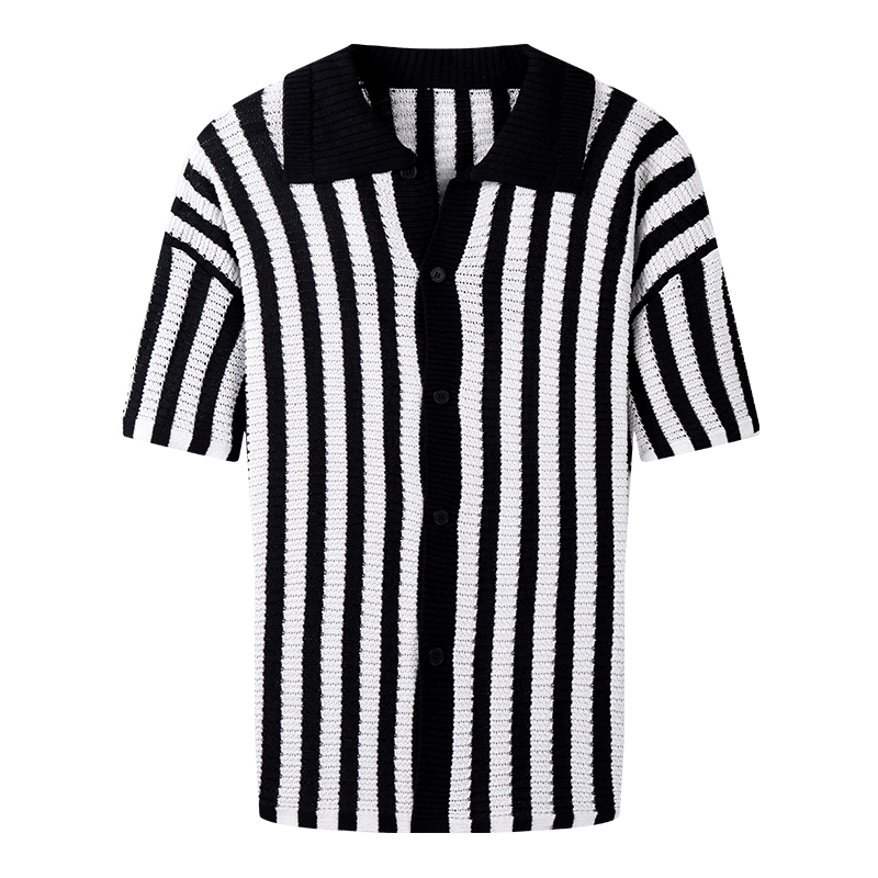 2025 Men's Classic Chambray Short Sleeve Sweater Top with Mandarin Collar Breathable and Easy to Match for Summer Outfits - Image 2